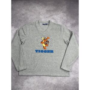 VTG Disney Tigger Sweatshirt Womens Large Gray‎ V-Neck Fleece Winnie the Pooh